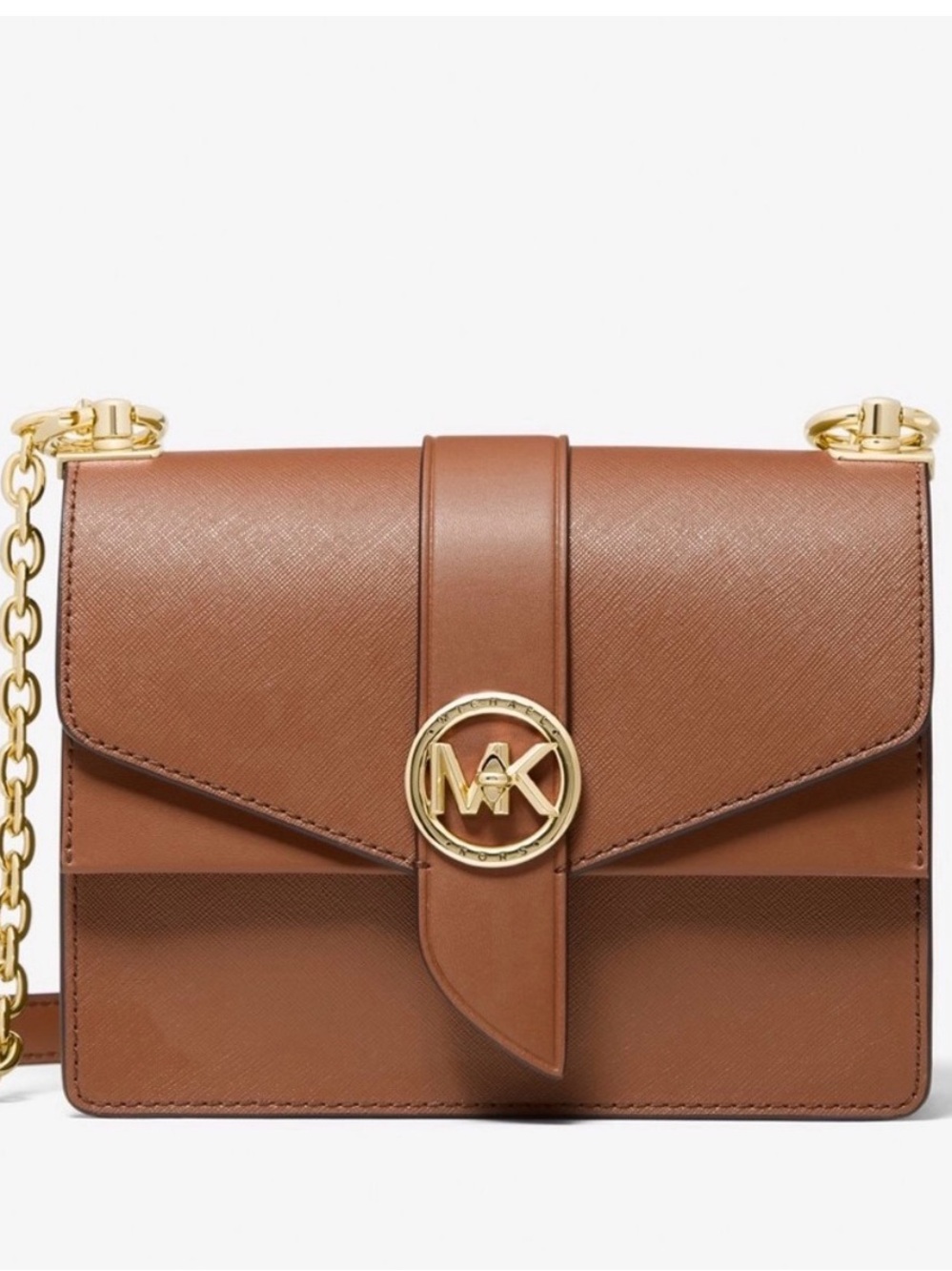 MICHAEL KORS Greenwich Brown Saffiano Leather Chain Shoulder Bag